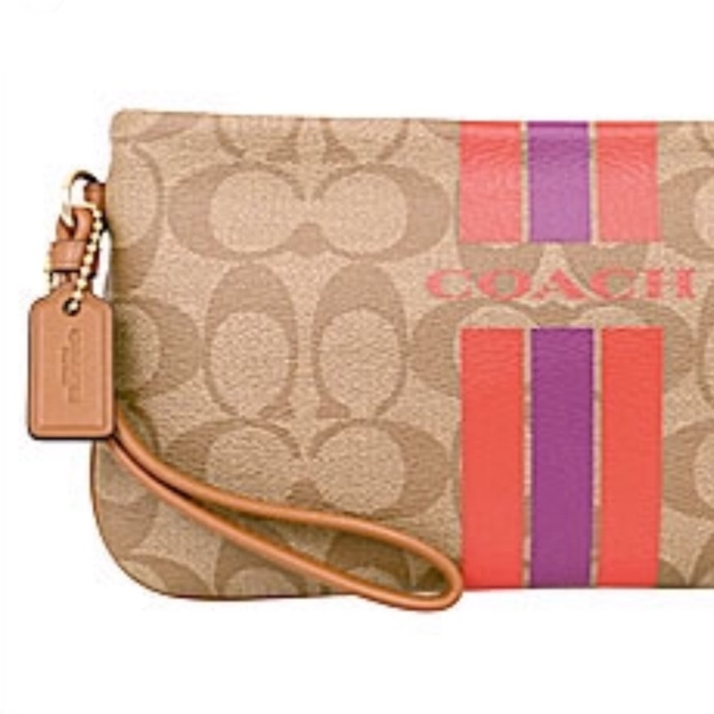 COACH VARSITY STRIPE LARGE WRISTLET IN SIGNATURE